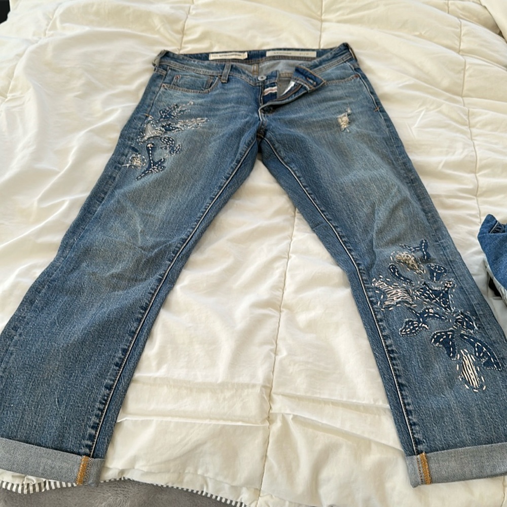 Pilcro, embroidered jeans, slim boyfriend cut